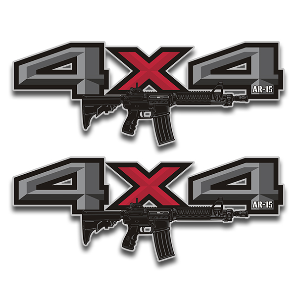 M16 AR15 Cross Guns Rifles 2nd Amendment SILVER Set of 4 Decals Stickers 7" & 4"