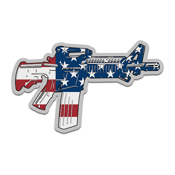 Vinyl Decal Sticker American Flag AR 15 Rifle Gun Firearm With Scope 