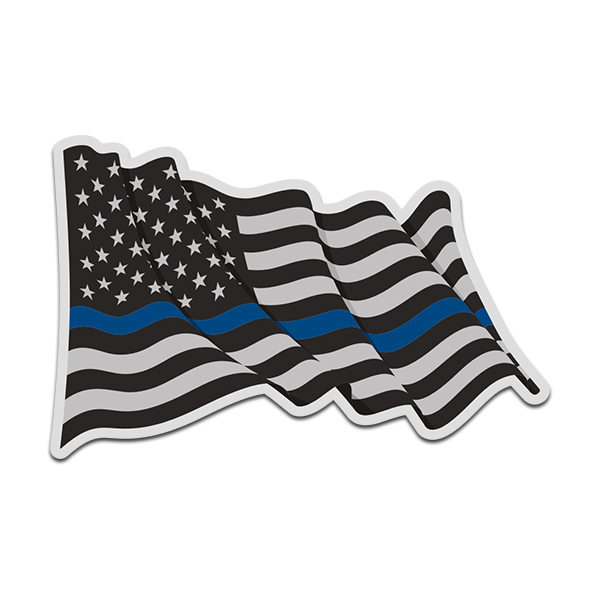 Thin Blue Line American Subdued Waving Flag USA Decal Sticker (RH) V4 Rotten Remains