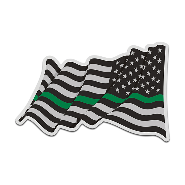 Thin Green Line American Subdued Waving Flag USA Decal Sticker (LH) V4 Rotten Remains