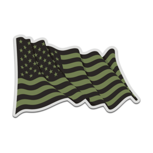 American Green Black OD Olive Subdued Waving Flag Decal Sticker (RH) V4 Rotten Remains
