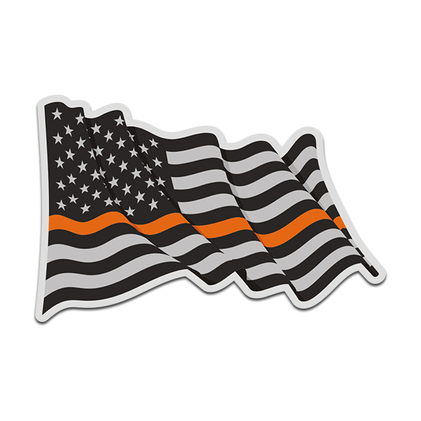Thin Orange Line American Subdued Waving Flag USA Decal Sticker (RH) V4 Rotten Remains