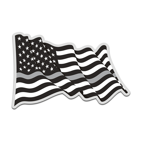 Thin Silver Line American Subdued Waving Flag USA Decal Sticker (RH) V4 Rotten Remains