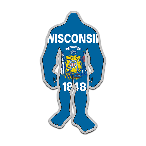 Wisconsin State Flag Bigfoot Decal WI Sasquatch Big Foot Sticker Rotten Remains