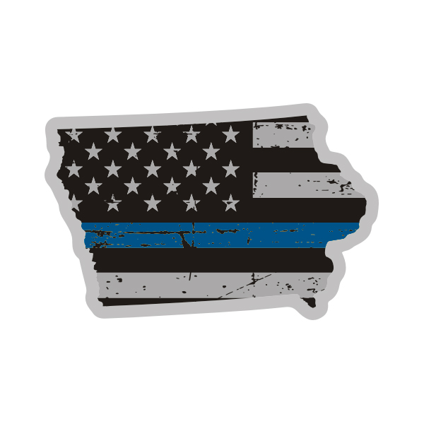 Iowa State Thin Blue Line Decal IA Tattered American Flag Sticker Rotten Remains