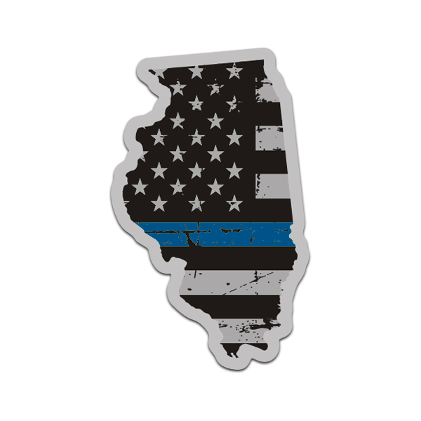 Illinois State Thin Blue Line Decal IL Tattered American Flag Sticker Rotten Remains