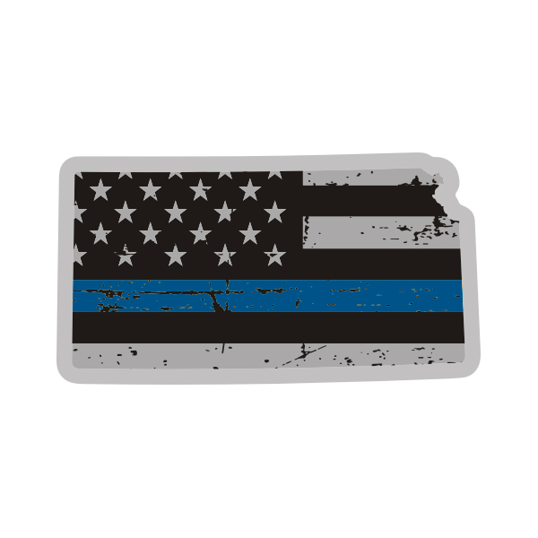 Kansas State Thin Blue Line Decal KS Tattered American Flag Sticker Rotten Remains