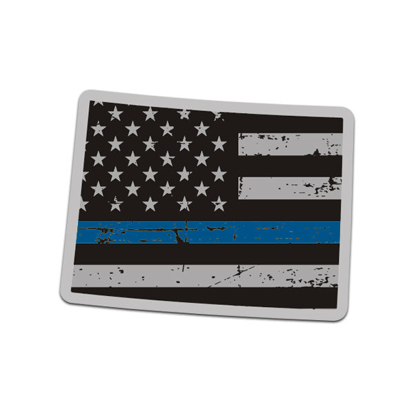 Wyoming State Thin Blue Line Decal WY Tattered American Flag Sticker Rotten Remains
