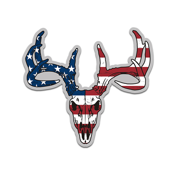 Deer Skull American Flag USA Sticker Decal Rotten Remains
