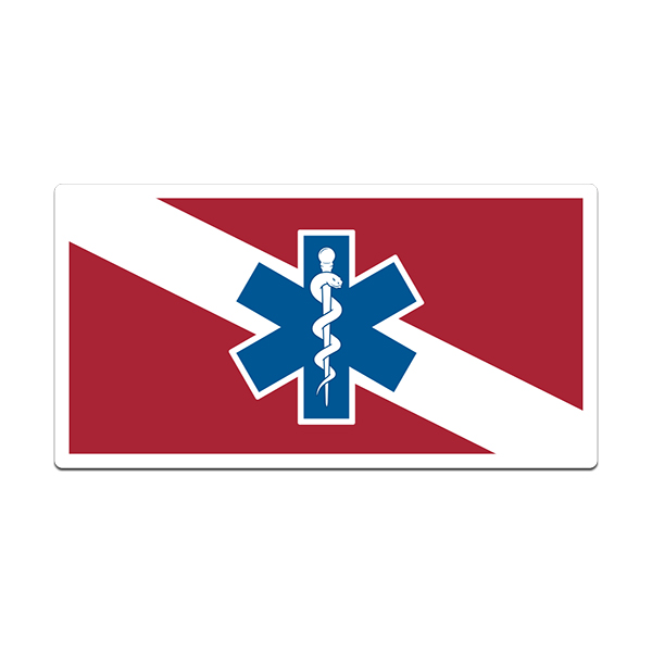 Star of Life Shaped RESCUE DIVER Flag Sticker Decal 2 Pack of 2"