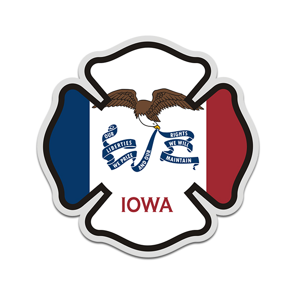Iowa State Flag Firefighter Decal IA Fire Rescue Maltese Cross Sticker Rotten Remains