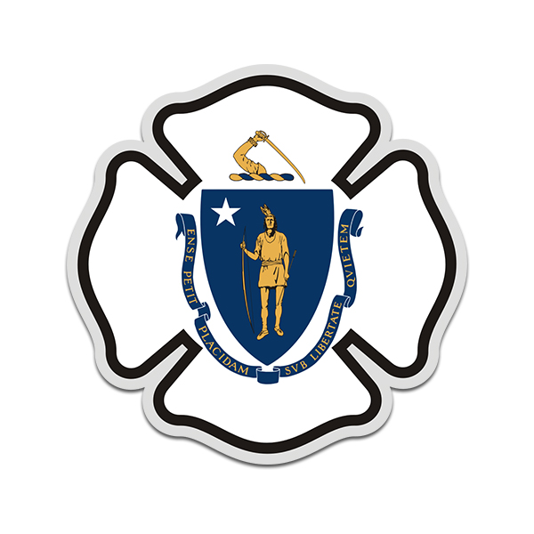 Massachusetts State Flag Firefighter Decal MA Fire Maltese Cross Sticker Rotten Remains
