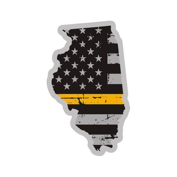 Illinois State Thin Gold Line Decal IL Tattered American Flag Sticker Rotten Remains