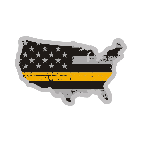 USA Map Thin Gold Line Decal US Tattered American Flag Dispatcher Sticker Rotten Remains