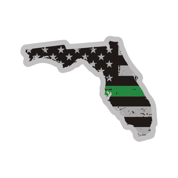 Florida State Thin Green Line Decal FL Tattered American Flag Sticker Rotten Remains