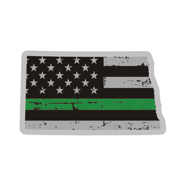 North Dakota State Green Line Decal ND Tattered American Flag Sticker Rotten Remains