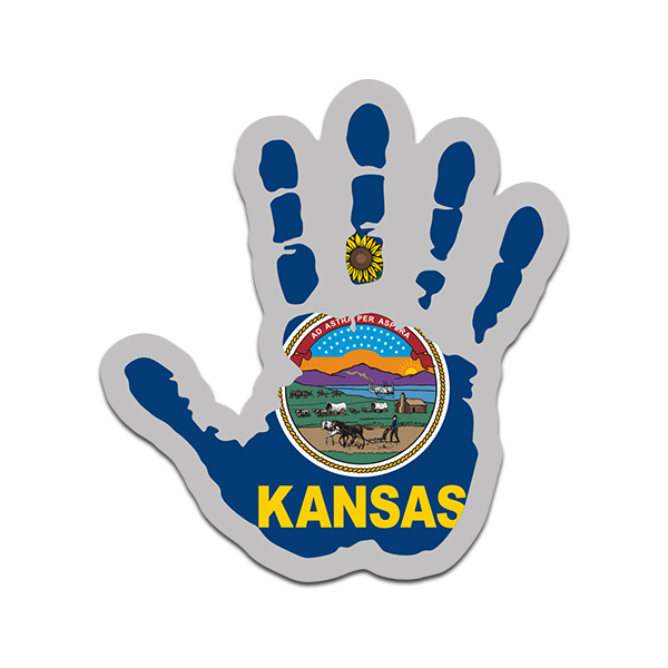 Kansas Jeep Wave State Flag Hand Print KS Vinyl Sticker Decal Rotten Remains