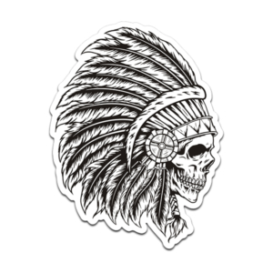 Native American Headdress Sticker Decal Black White Skull First Nation (RH) V4 Rotten Remains