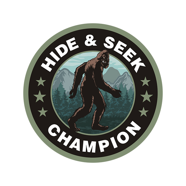 Bigfoot Hide and Seek Champion Sasquatch Round Vinyl Sticker Decal Rotten Remains
