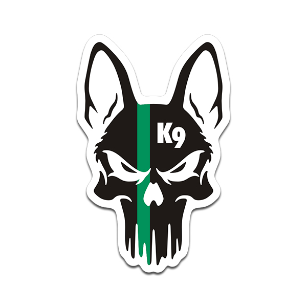 K9 Thin Green Line Punisher Skull Sticker