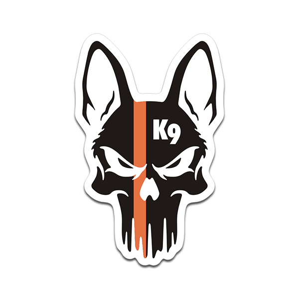 K9 Thin Orange Line Punisher Skull Sticker