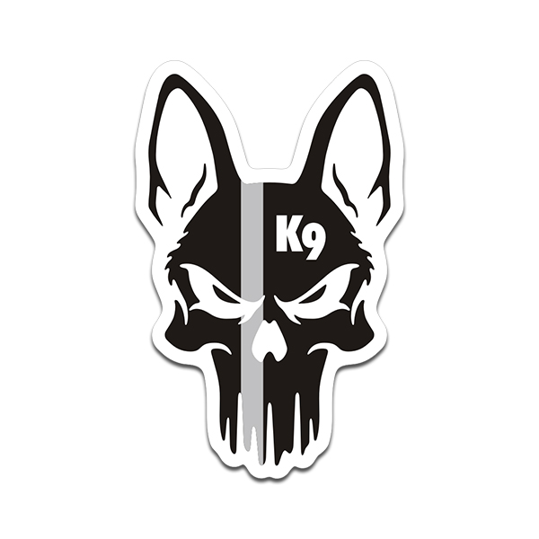 K9 Thin Silver Gray Line Punisher Skull Sticker