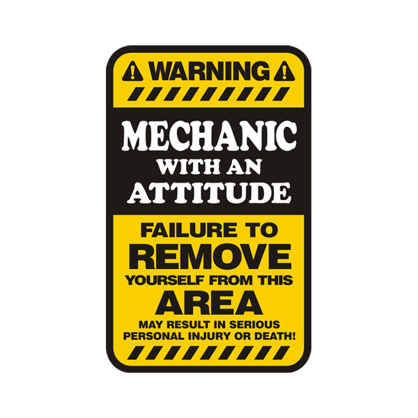 Mechanic Warning Yellow Decal Tools Auto Motorcycle Vinyl Sticker Rotten Remains