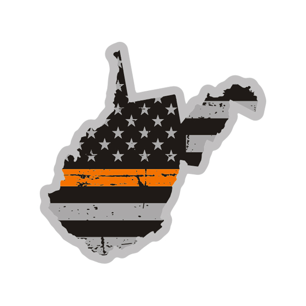 West Virginia State Orange Line Decal WV Tattered American Flag Sticker Rotten Remains