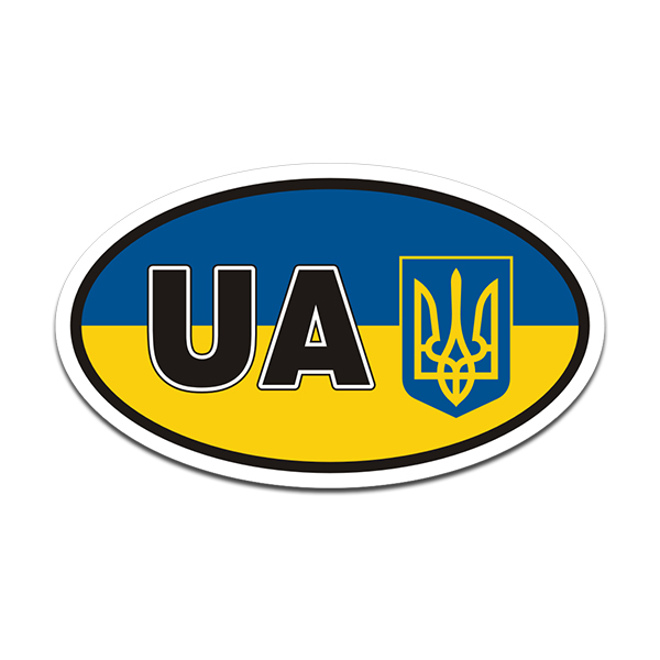Ukraine Flag Oval Vinyl Sticker Decal Ukrainian Coat of Arms UA V2 Rotten Remains