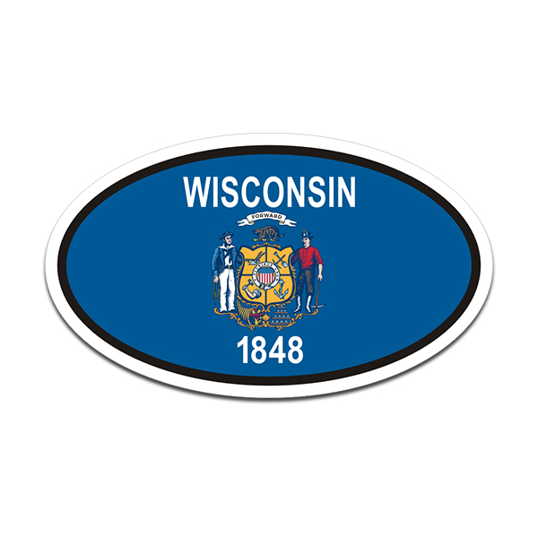 Wisconsin Flag Oval Vinyl Sticker Decal Euro Car Truck WI USA