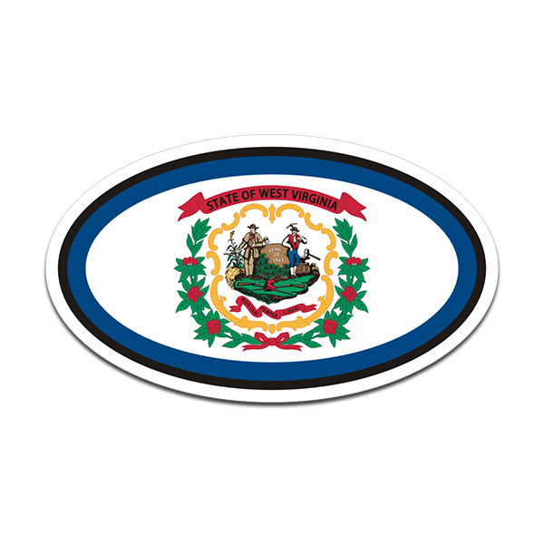 West Virginia Flag Oval Vinyl Sticker Decal Euro Car Truck WV USA