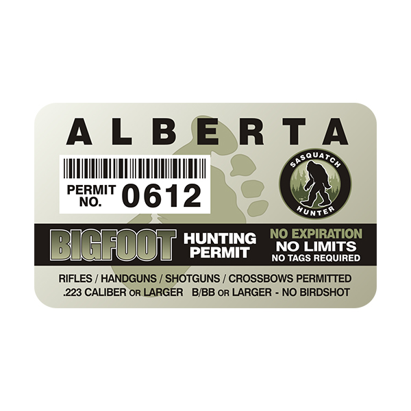 Alberta Bigfoot Sasquatch Hunting Permit  Sticker Decal Rotten Remains