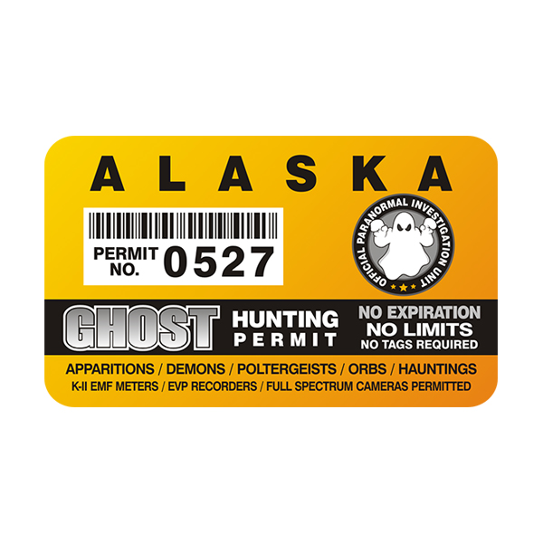 Alaska Ghost Hunting Permit  Sticker Decal Rotten Remains