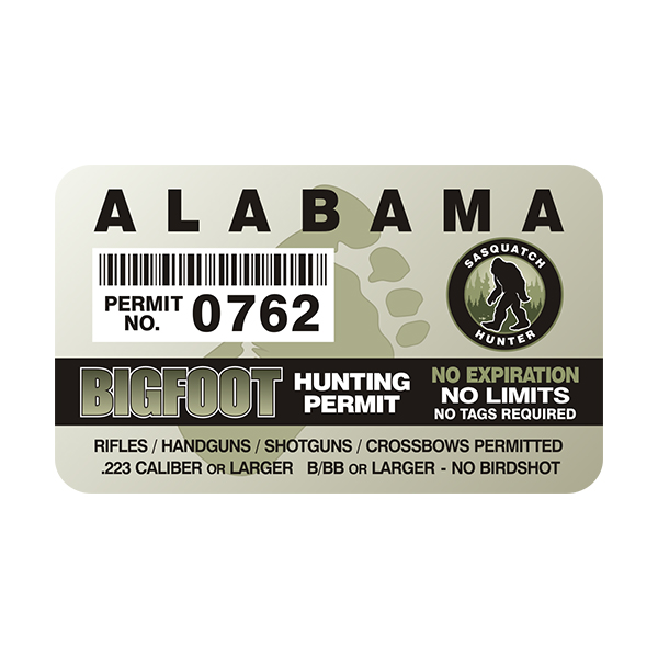 Alabama Bigfoot Hunting Permit Sticker