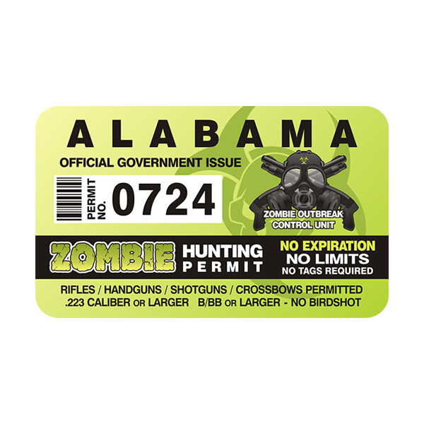 Alabama Zombie Hunting Permit Sticker