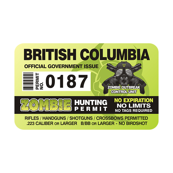 British Columbia Zombie Hunting Permit Sticker