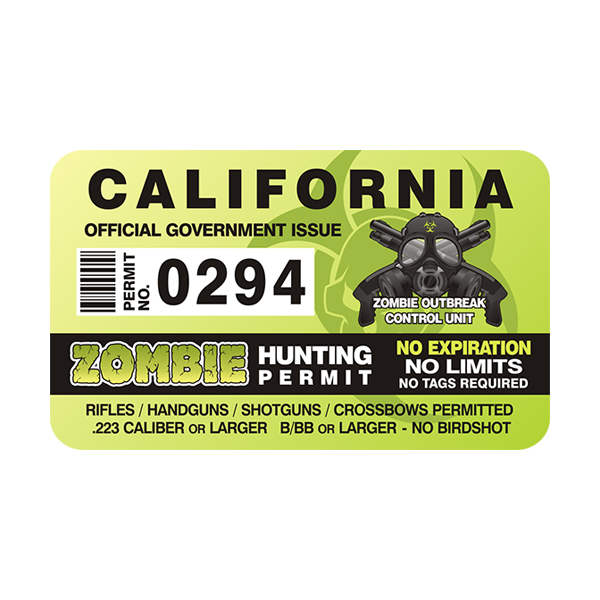 California Zombie Hunting Permit Sticker
