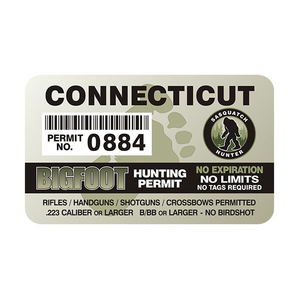 Connecticut Bigfoot Sasquatch Hunting Permit  Sticker Decal Rotten Remains