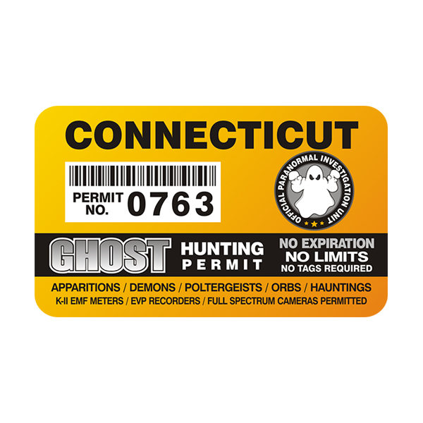 Connecticut Ghost Hunting Permit  Sticker Decal Rotten Remains
