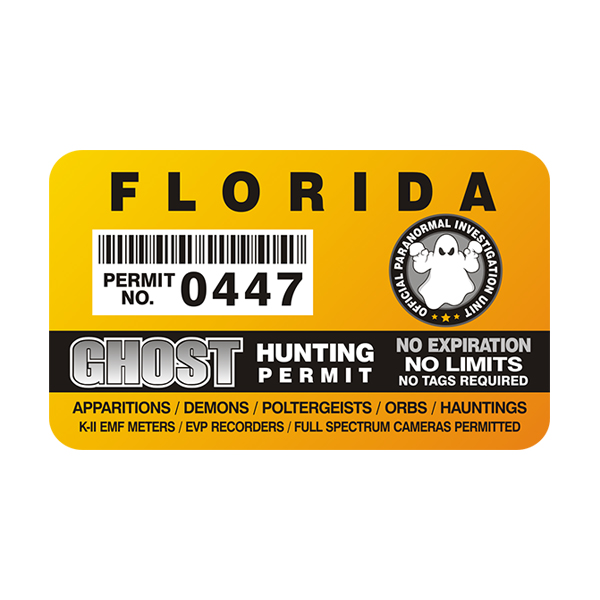 Florida Ghost Hunting Permit  Sticker Decal Rotten Remains