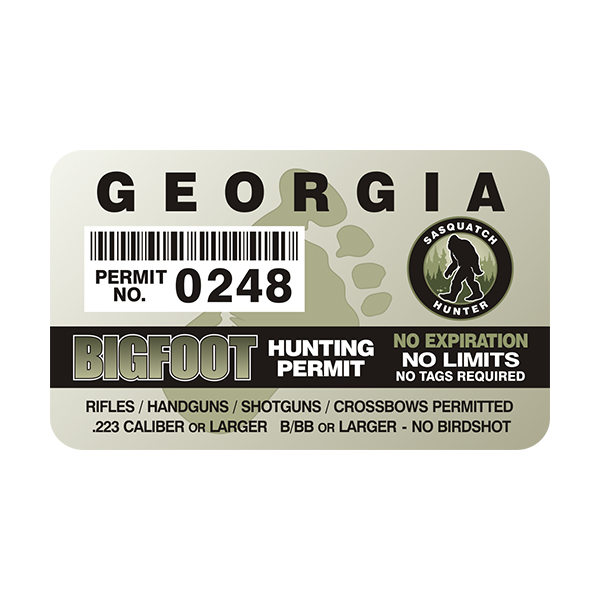 Georgia Bigfoot Sasquatch Hunting Permit  Sticker Decal Rotten Remains
