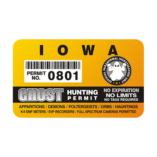 Iowa Ghost Hunting Permit  Sticker Decal Rotten Remains