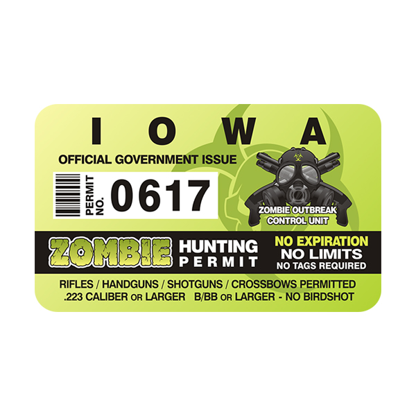 Iowa Zombie Hunting Permit Sticker