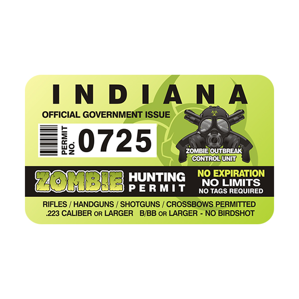 Indiana Zombie Hunting Permit Sticker
