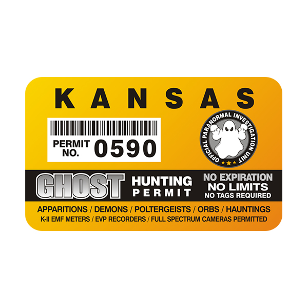 Kansas Ghost Hunting Permit  Sticker Decal Rotten Remains