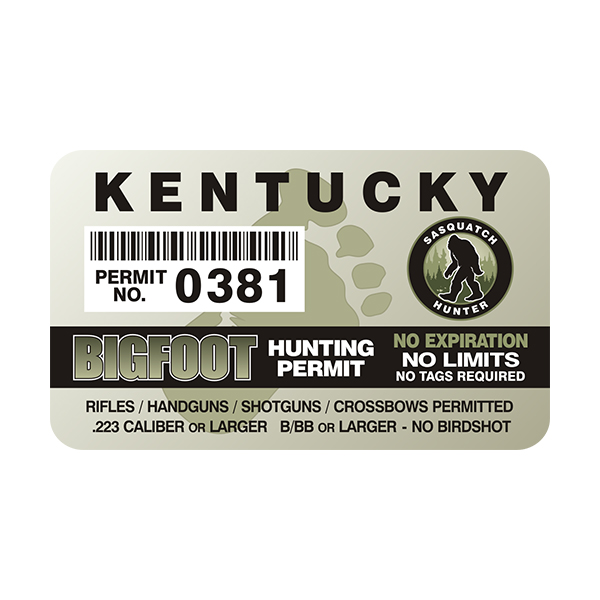 Kentucky Bigfoot Sasquatch Hunting Permit  Sticker Decal Rotten Remains