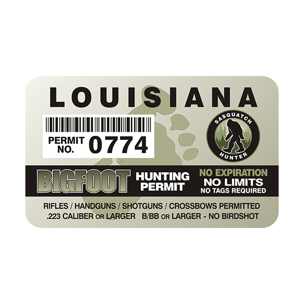 Louisiana Bigfoot Sasquatch Hunting Permit  Sticker Decal Rotten Remains