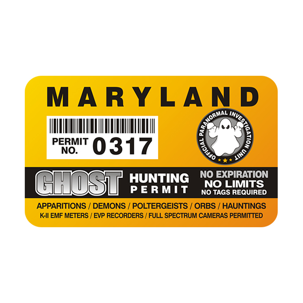 Maryland Ghost Hunting Permit  Sticker Decal Rotten Remains