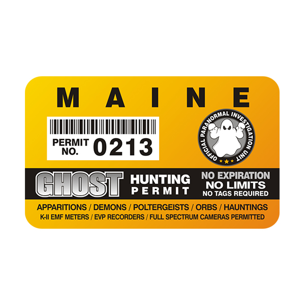 Maine Ghost Hunting Permit  Sticker Decal Rotten Remains