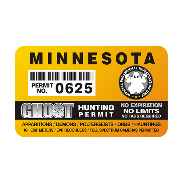 Minnesota Ghost Hunting Permit  Sticker Decal Rotten Remains